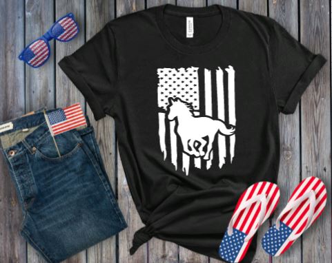 American Flag Horse Running Graphic T-shirt