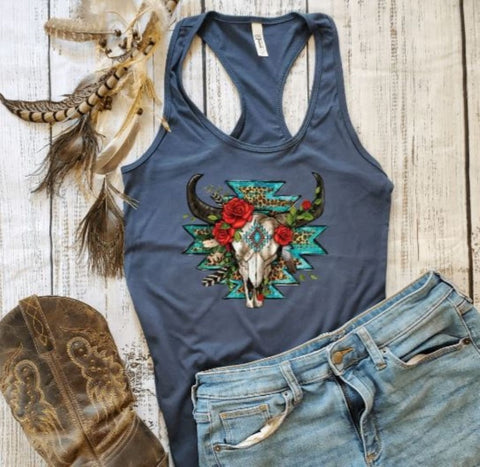 Southwest Steer Skull Tank Top