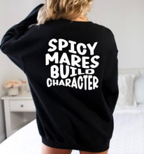 Load image into Gallery viewer, Funny Horse Lover Crewneck Sweatshirt - Spicy Mares Build Character
