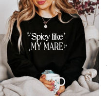 Load image into Gallery viewer, Funny Horse Lover Crewneck Sweatshirt - Spicy Like My Mare
