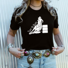 Load image into Gallery viewer, Turn &amp; Burn Barrel Racer Graphic T-shirt
