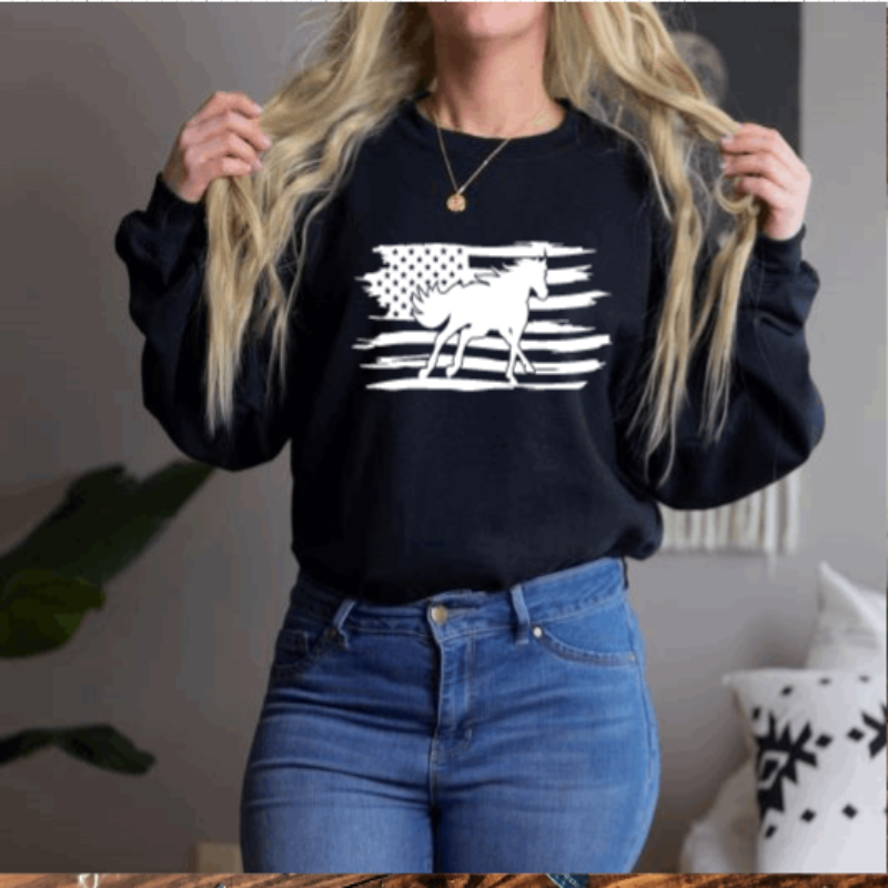 American Flag Horse Crewneck Sweatshirt