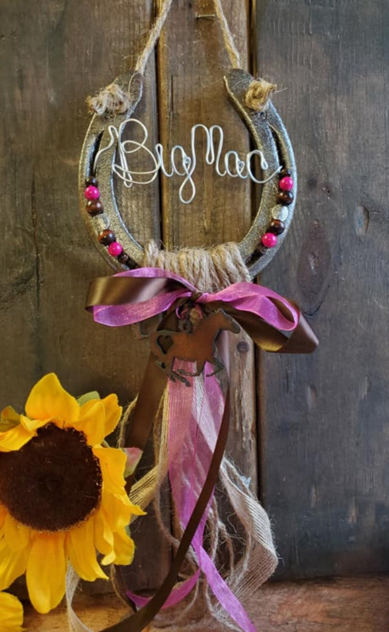 Horse Lover Gift for Equestrians - Personalized Horse Gift - Pink Meadows Rustic Horseshoe Decor