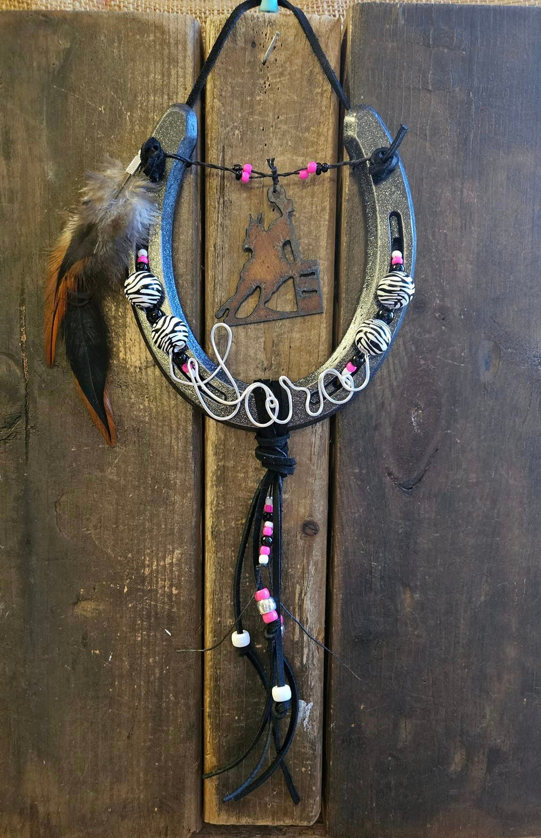 Personalized Horse Gifts -Gift for Horse Lovers and Barrel Racers - Zebra Print Horseshoe