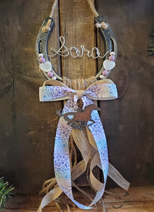 Personalized Horse Gift - Lilac Leopard Rustic Horseshoe