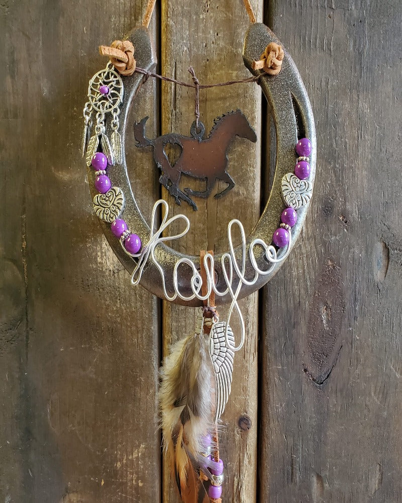Personalized Horse Gift - Purple Love Dreamcatcher Horseshoe