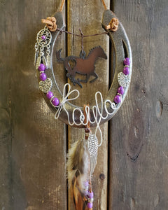 Personalized Horse Gift - Purple Love Dreamcatcher Horseshoe
