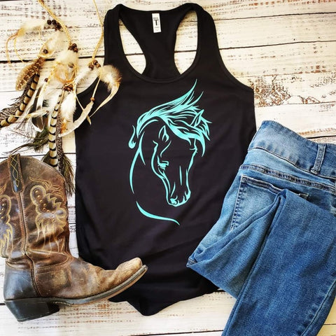 Turquoise Horse Head Graphic Tank Top