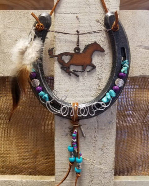 turquoise and purple hanging horseshoe