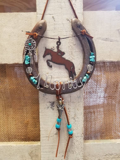 Horse Gift for Equestrian Girls - Turquoise Love Dreamcatcher Hanging Horseshoe